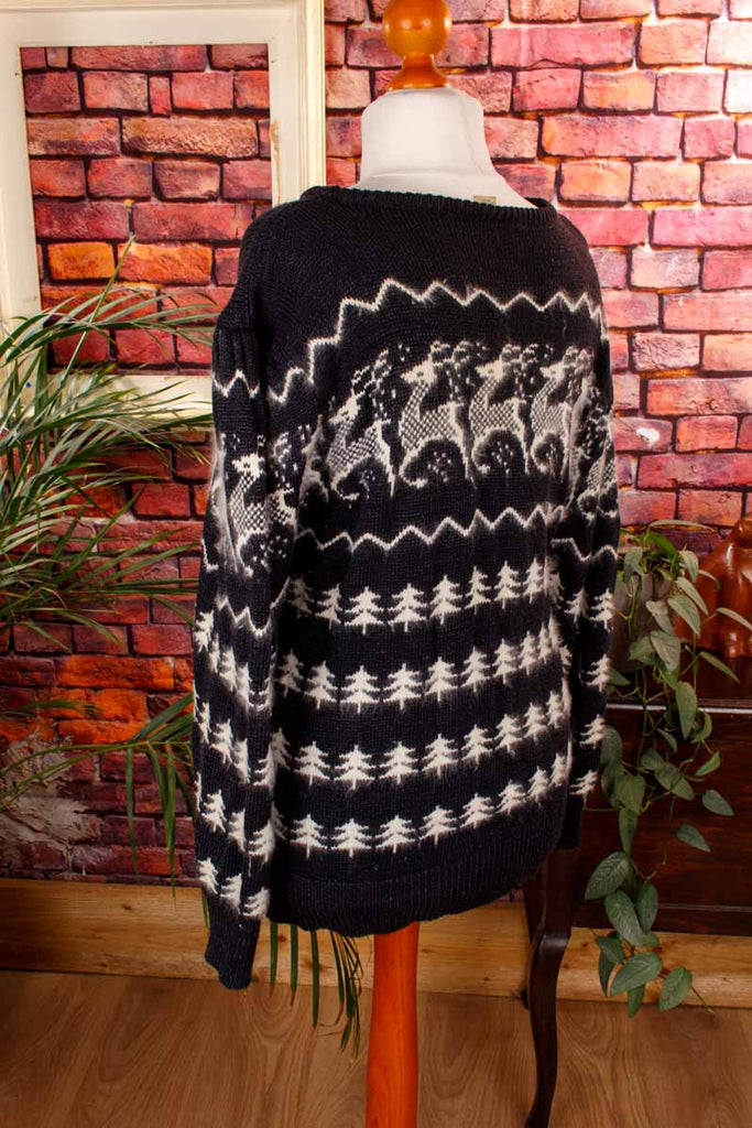 Winterpulli grau Rentiere