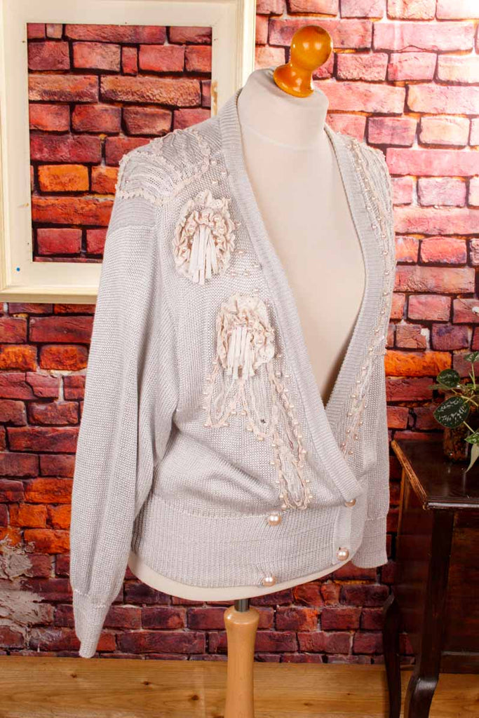 Boho Strickjacke silber Perlen