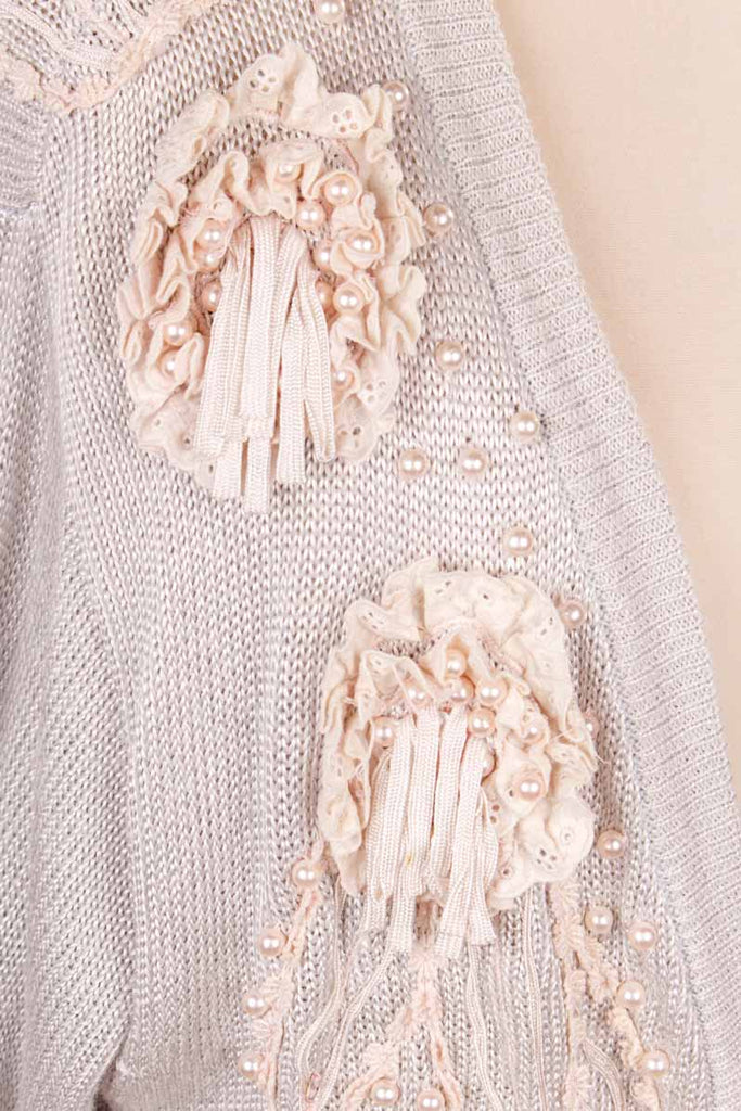 Boho Strickjacke silber Perlen