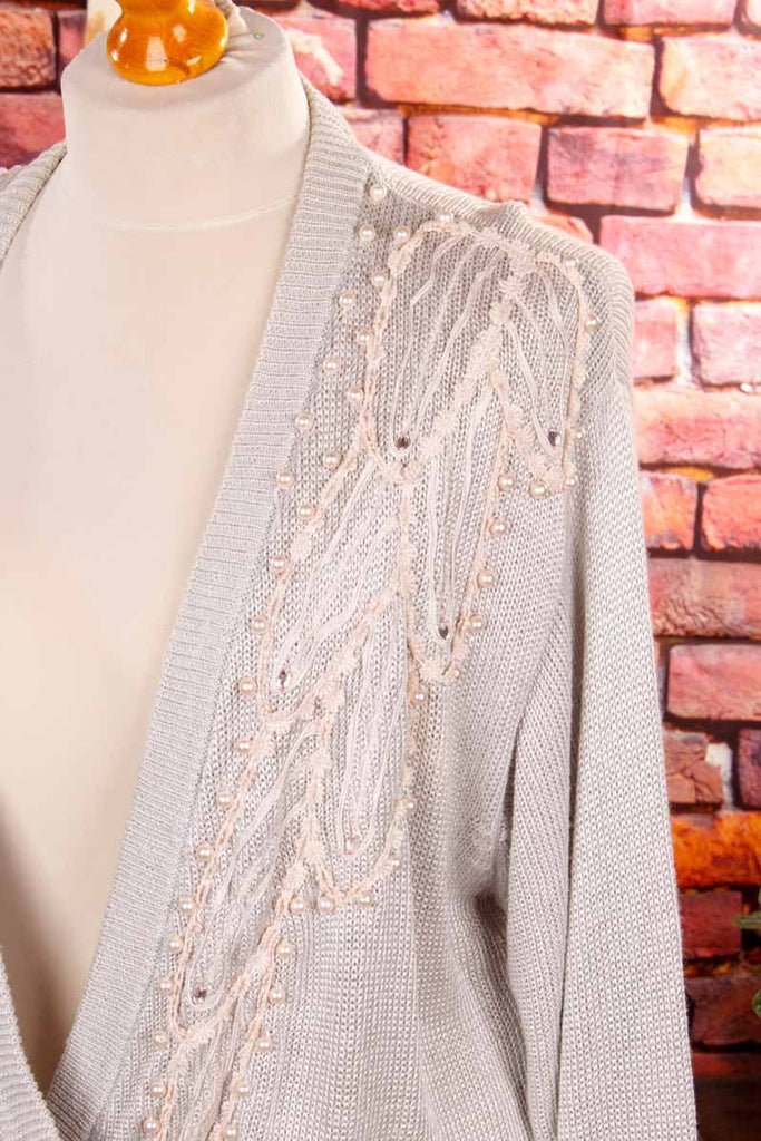Boho Strickjacke silber Perlen