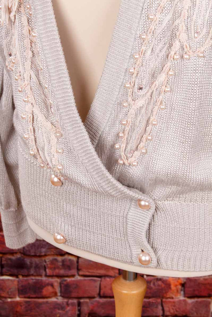 Boho Strickjacke silber Perlen