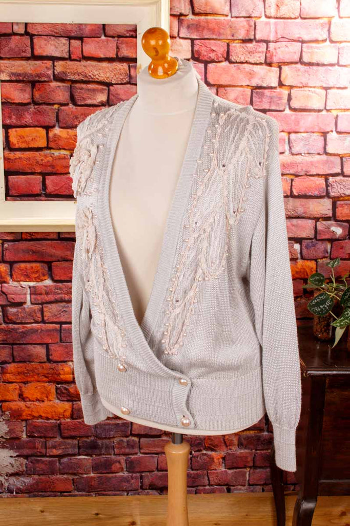 Boho Strickjacke silber Perlen