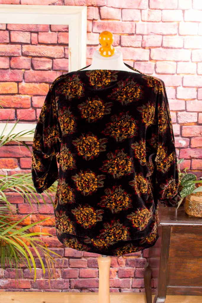 Samt Fledermaus-Top schwarz bunt