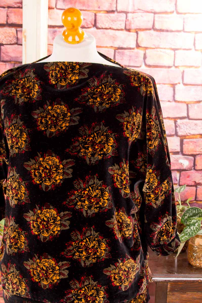 Samt Fledermaus-Top schwarz bunt