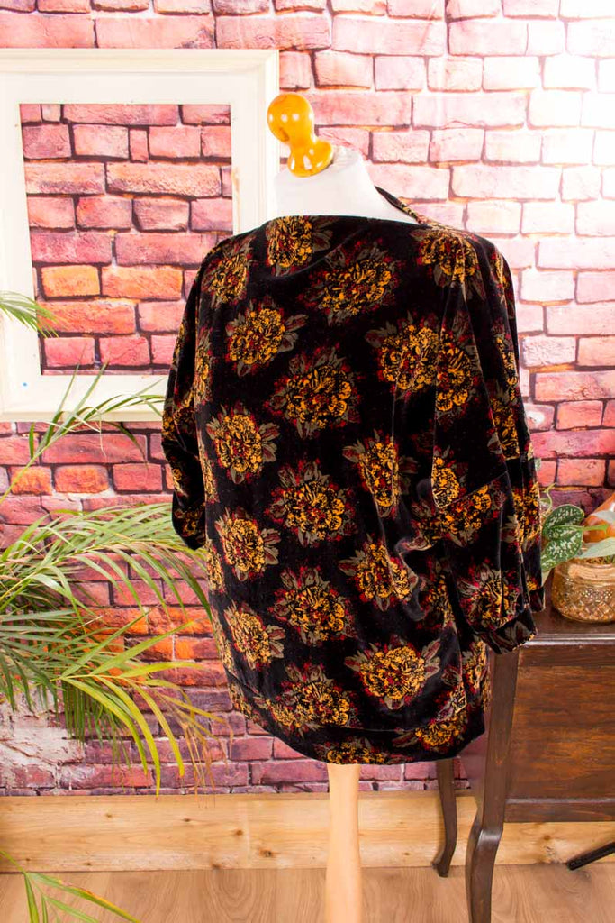 Samt Fledermaus-Top schwarz bunt