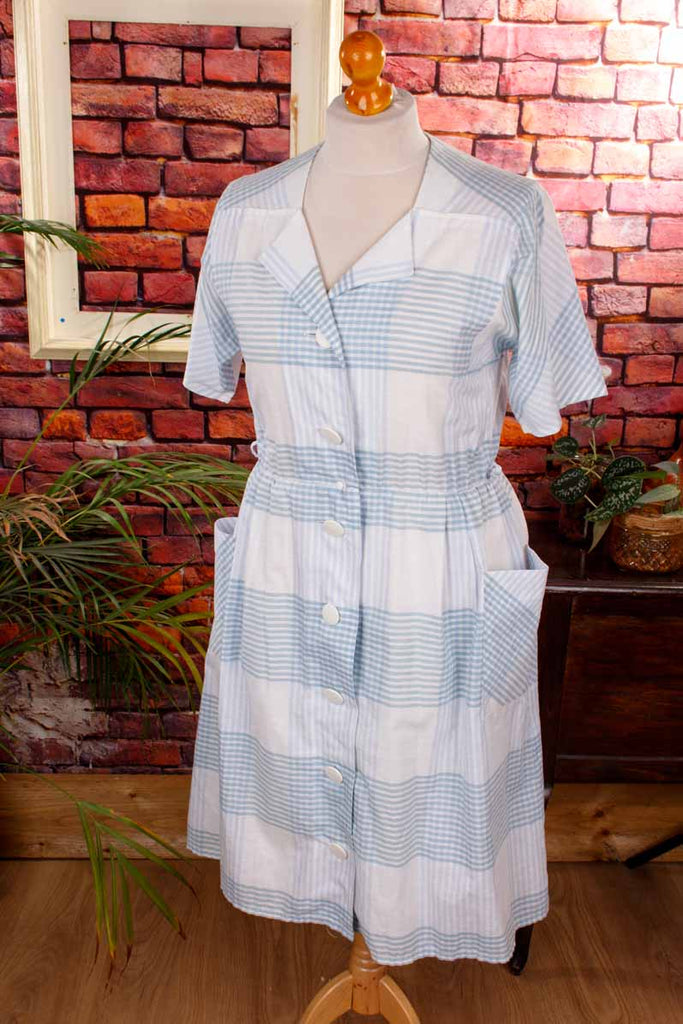 kariertes Baumwollkleid blau weiß