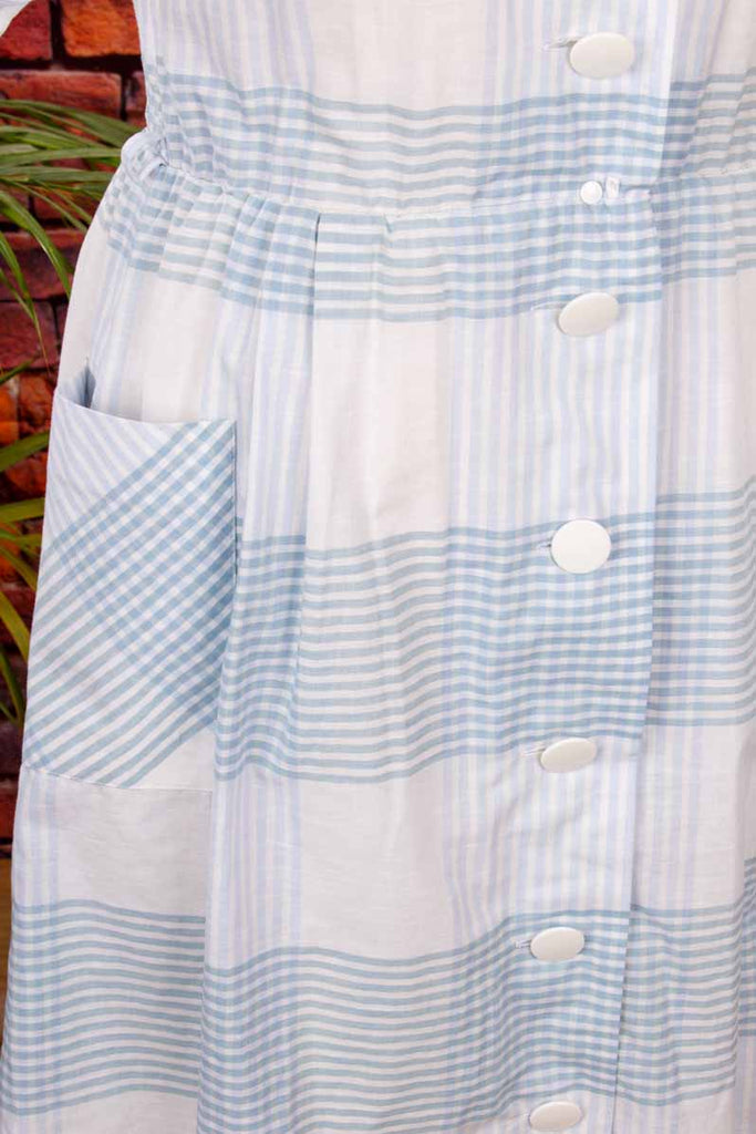 kariertes Baumwollkleid blau weiß