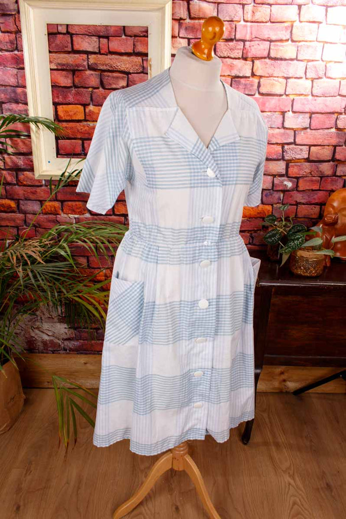 kariertes Baumwollkleid blau weiß