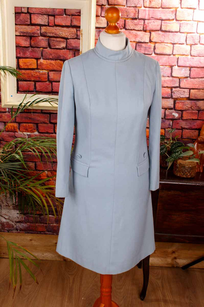60s Kleid taubenblau Wollmix