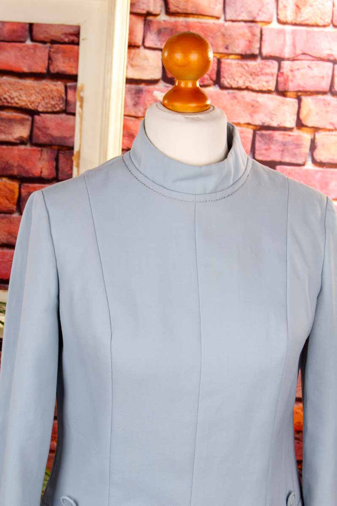 60s Kleid taubenblau Wollmix