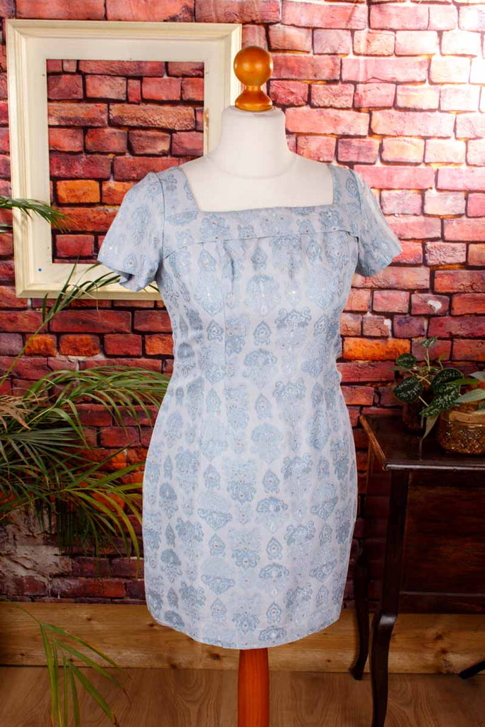 hellblaues Brokat Abendkleid