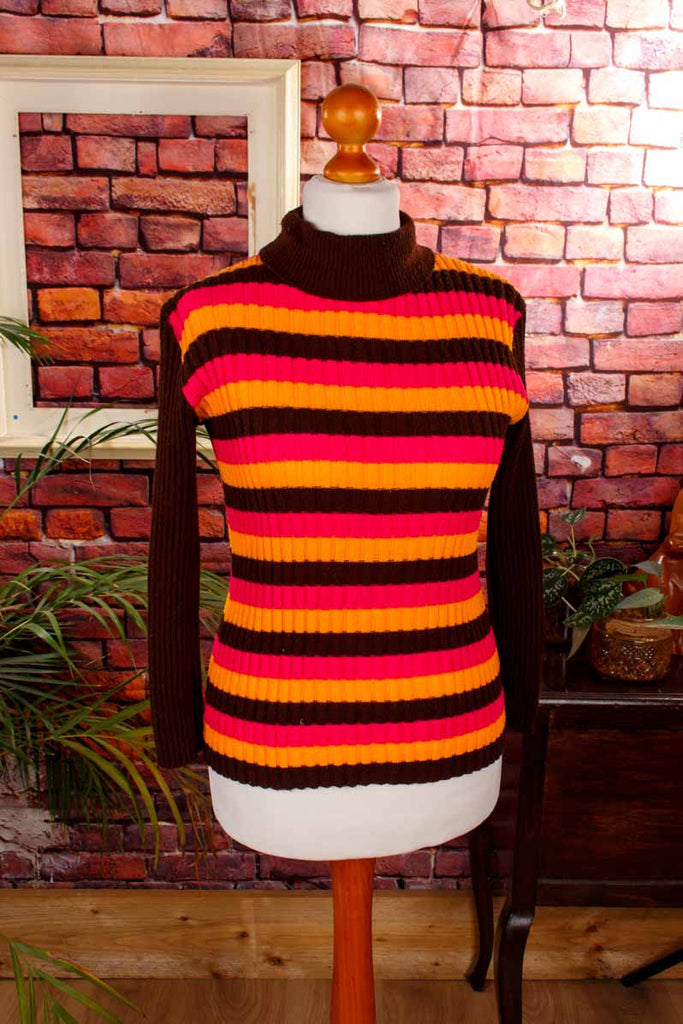 70s Ringelpulli braun orange