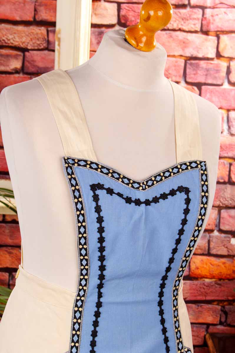 Vintage Küchenschürze blau beige