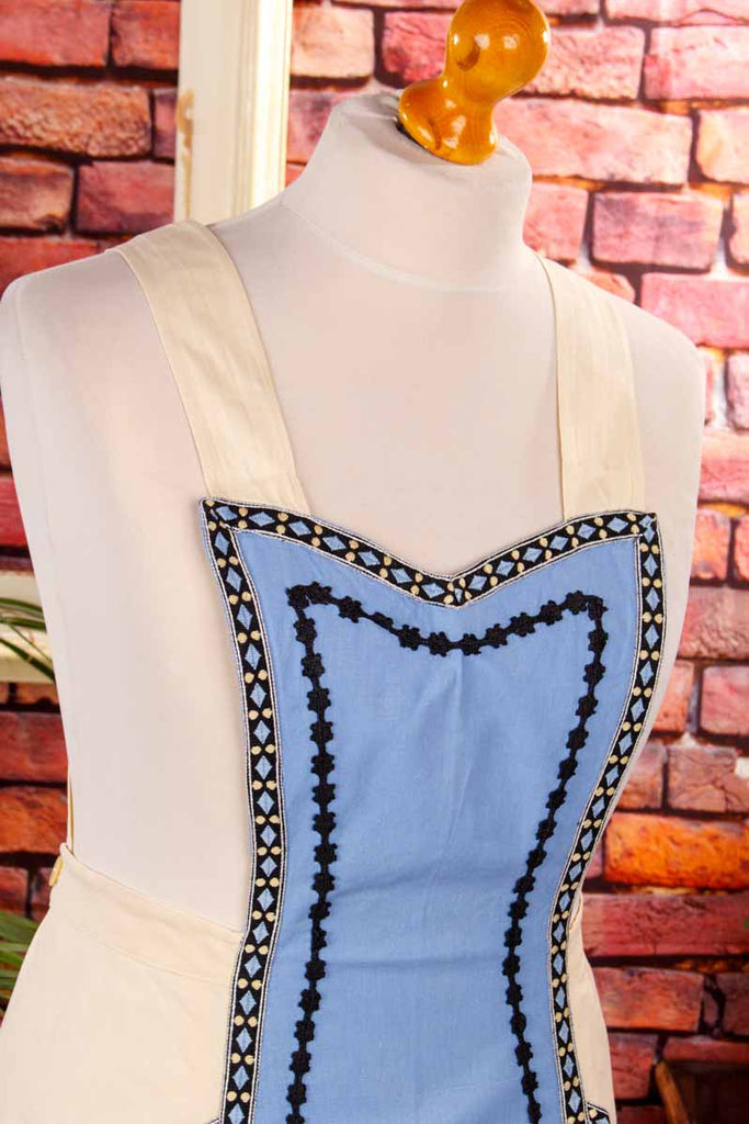 Vintage Küchenschürze blau beige