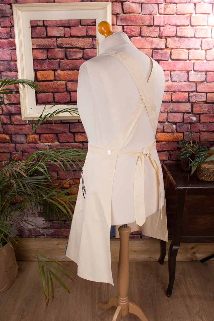 Vintage Küchenschürze blau beige