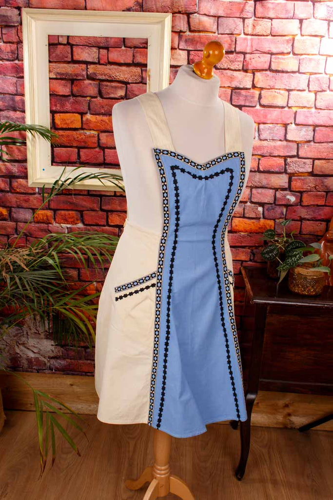 Vintage Küchenschürze blau beige