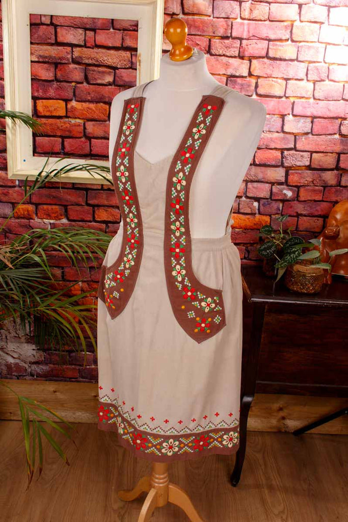 Vintage Küchenschürze braun bestickt