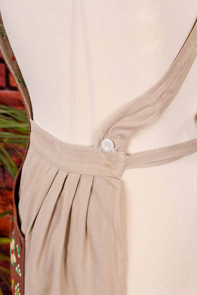 Vintage Küchenschürze braun bestickt