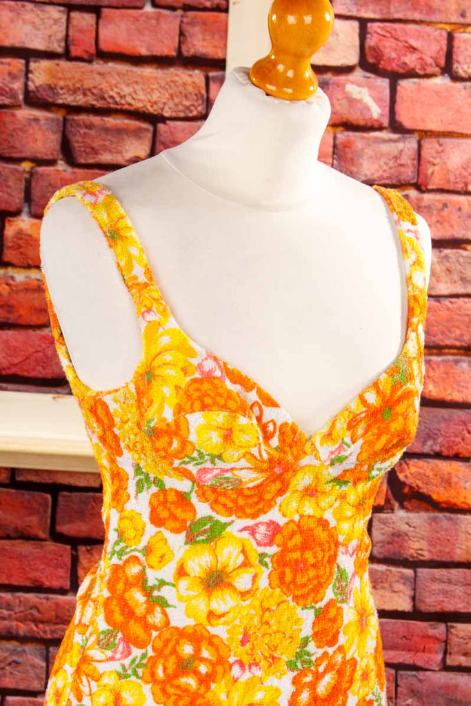 60s Frotteekleid orange Blumen