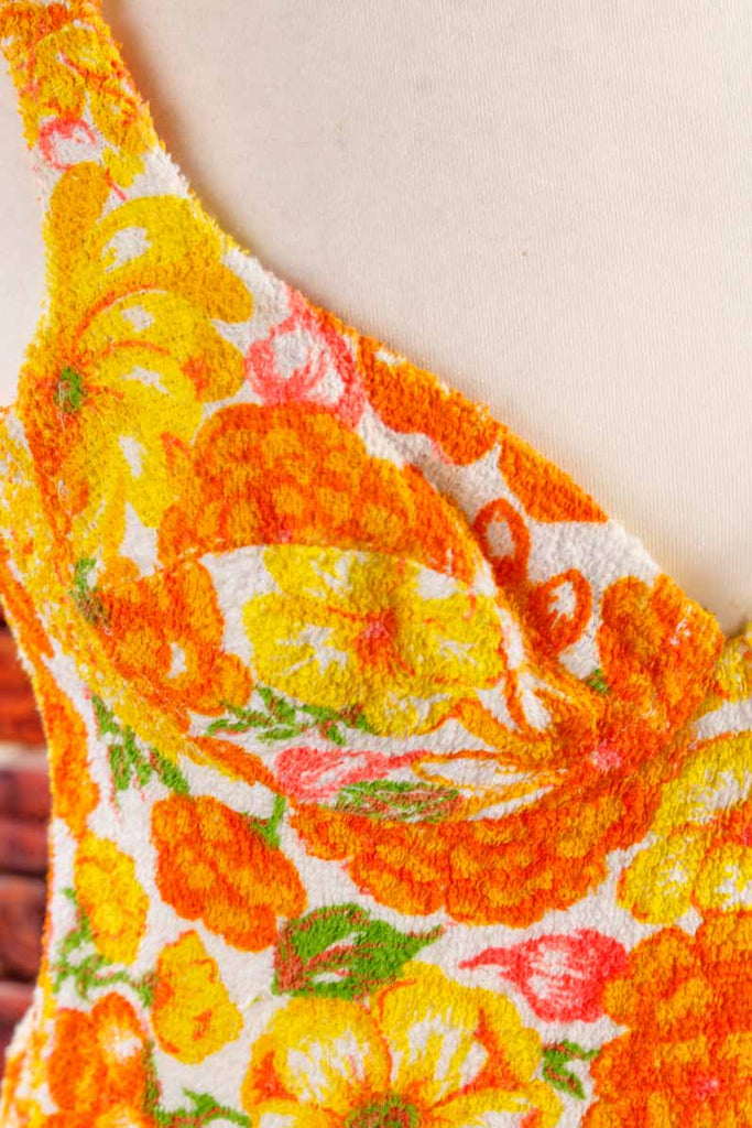 60s Frotteekleid orange Blumen