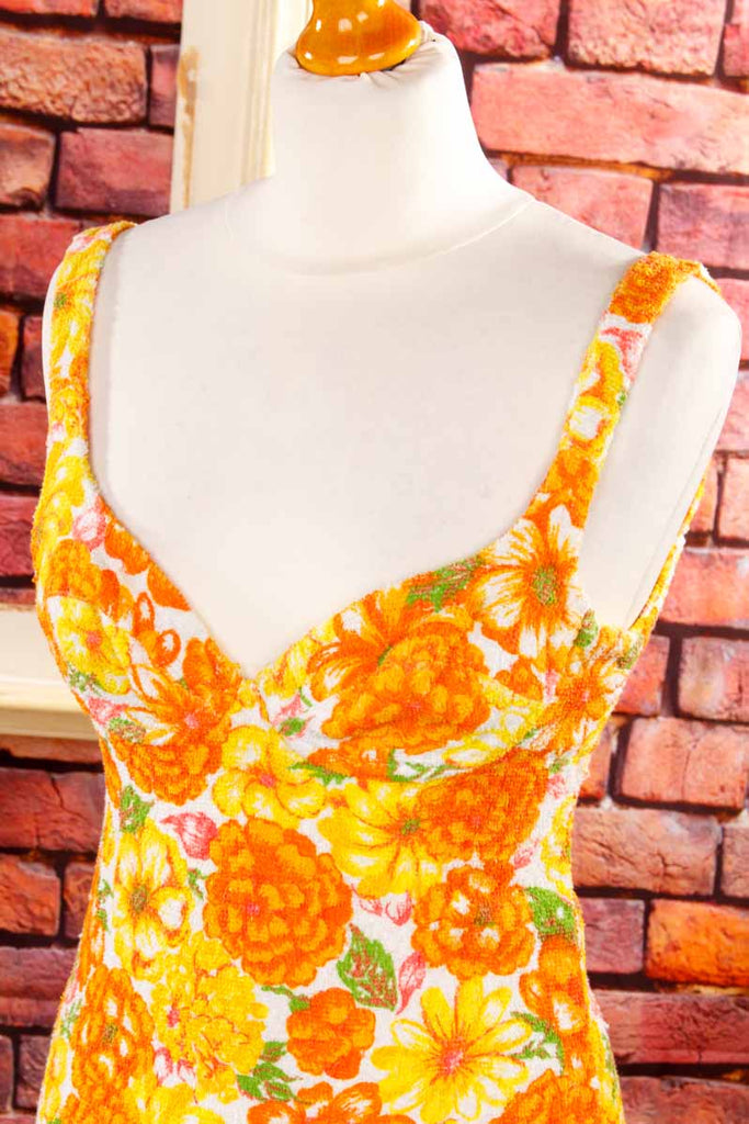 60s Frotteekleid orange Blumen