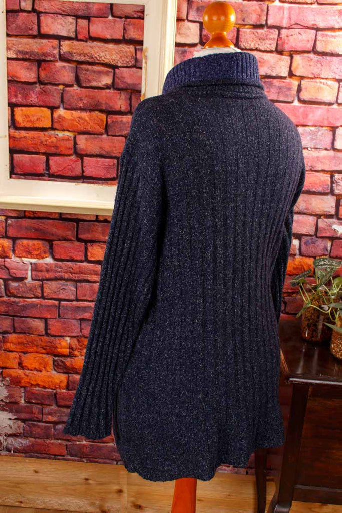 Wolle-Seide Pullover blau Rippmuster