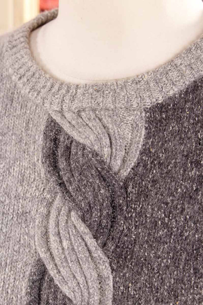 Angora-Seide Pullover grau Zopfmuster