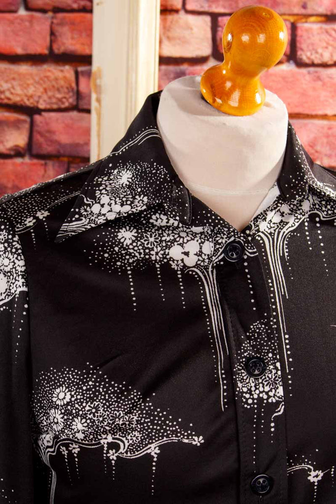 70s Disco Bluse schwarz Megakragen