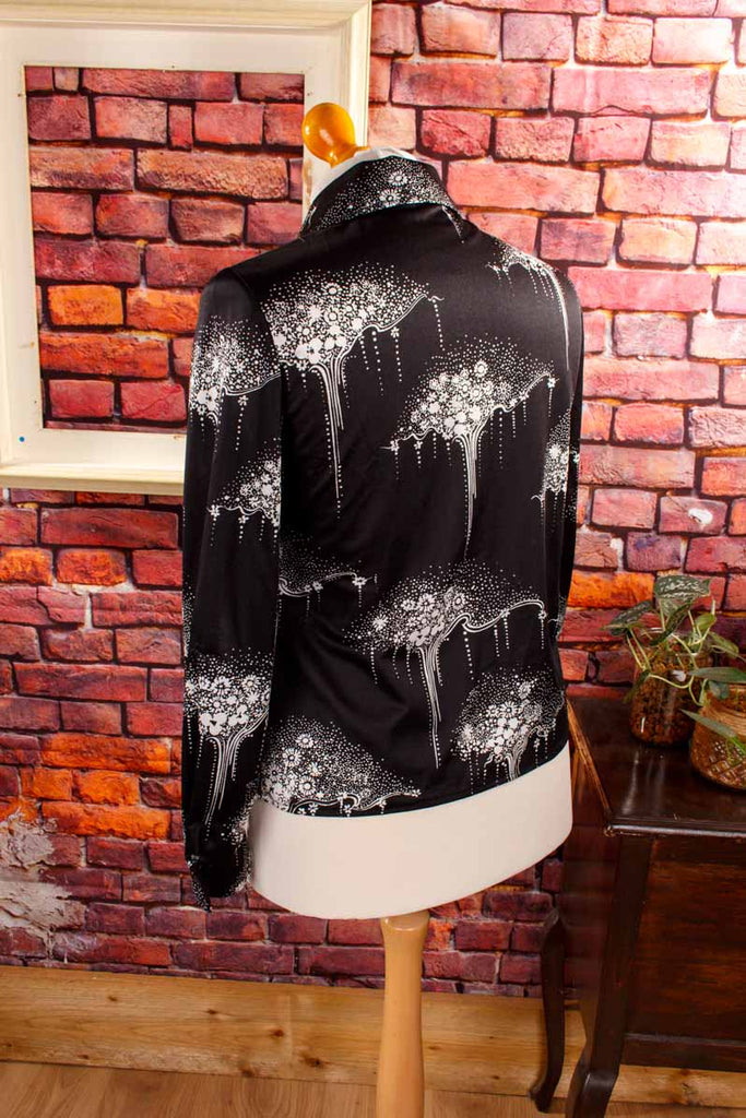 70s Disco Bluse schwarz Megakragen