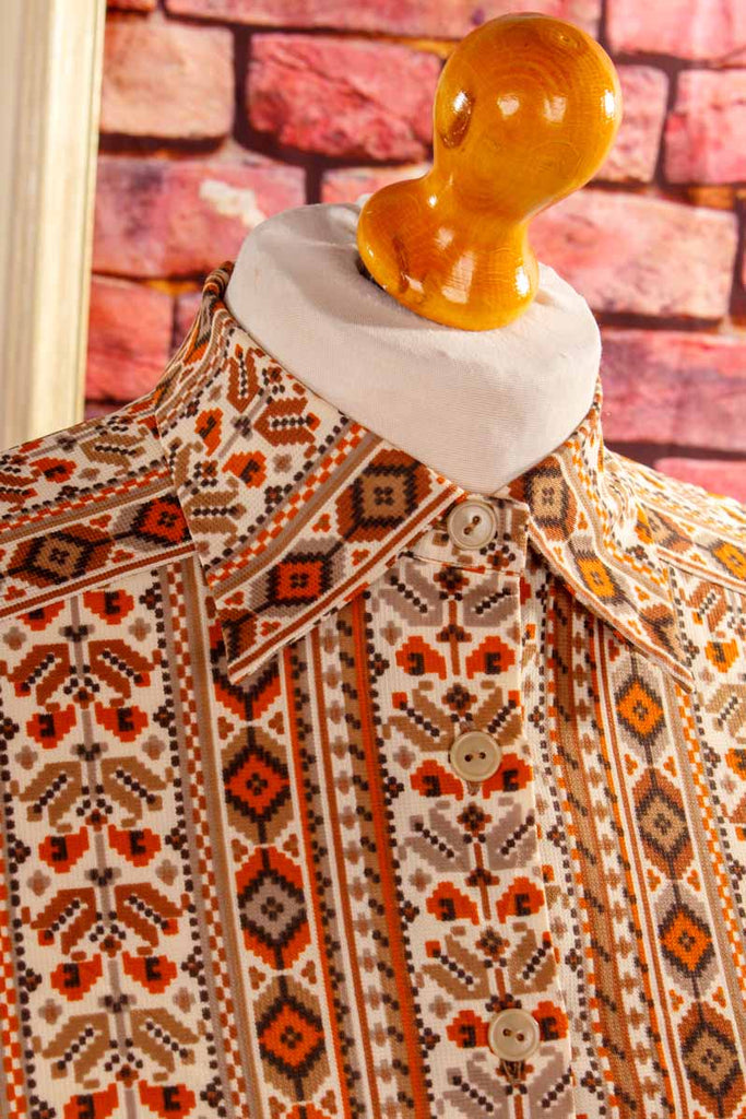 70s Disco Bluse braun Muster