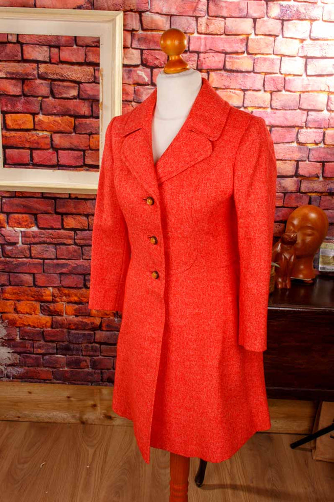 60s Wollmantel rot meliert