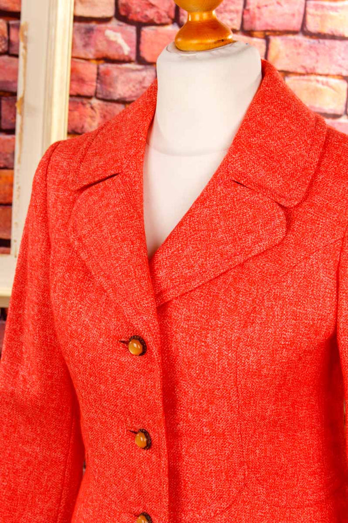 60s Wollmantel rot meliert