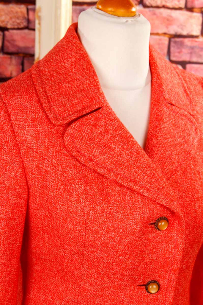 60s Wollmantel rot meliert