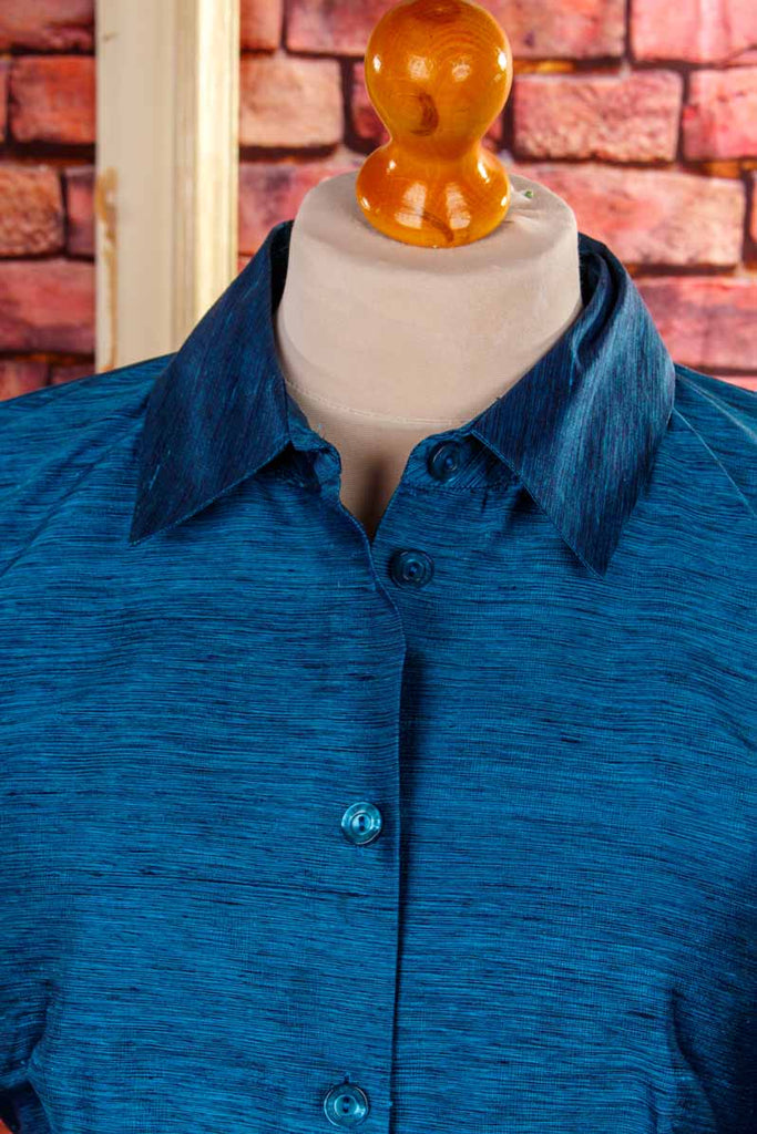 Seiden Taftbluse blau schimmernd