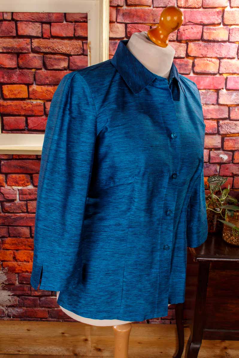 Seiden Taftbluse blau schimmernd