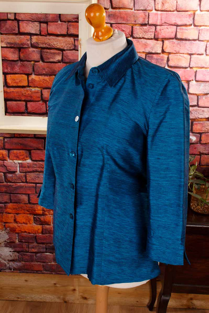 Seiden Taftbluse blau schimmernd