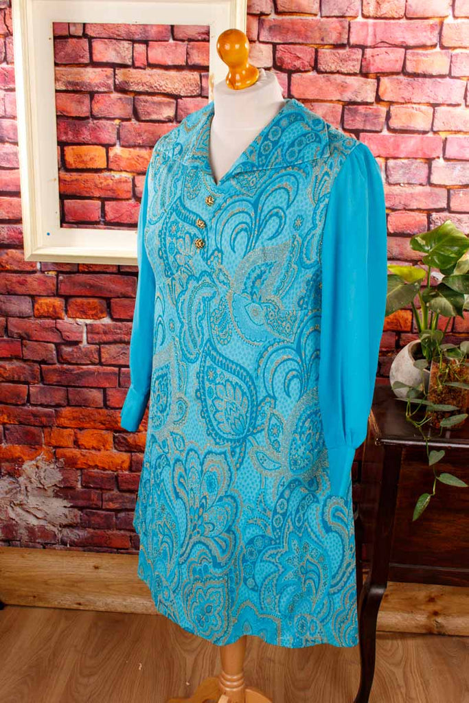 70s Disco Brokatkleid türkis