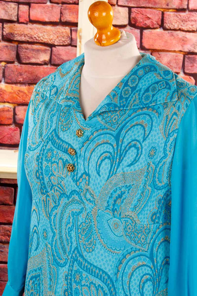 70s Disco Brokatkleid türkis