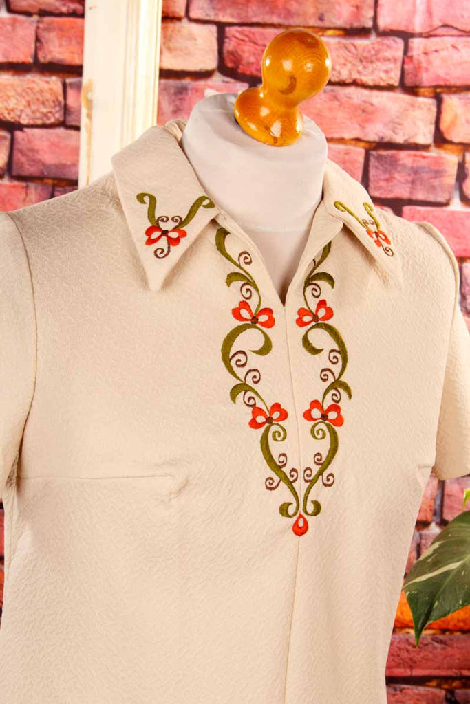 70s Schlagerkleid beige