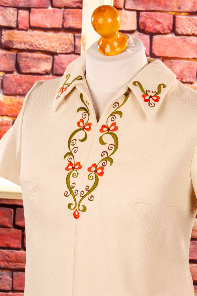 70s Schlagerkleid beige