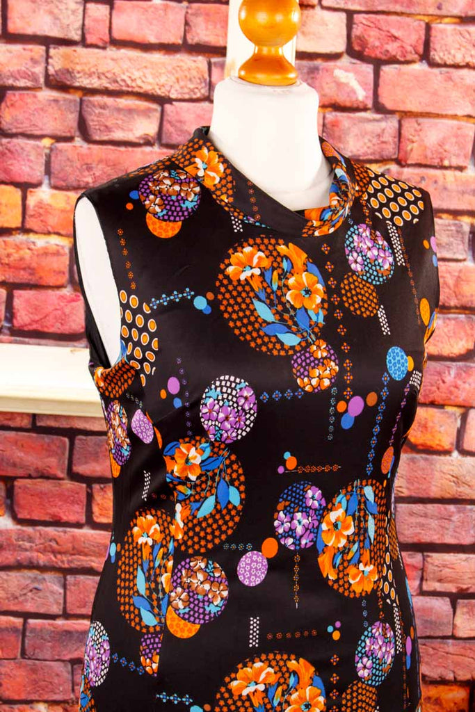 70s Abendkleid schwarz bunt