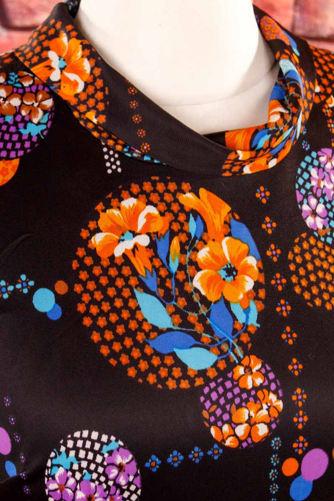 70s Abendkleid schwarz bunt