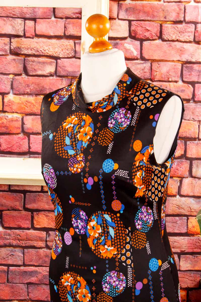 70s Abendkleid schwarz bunt