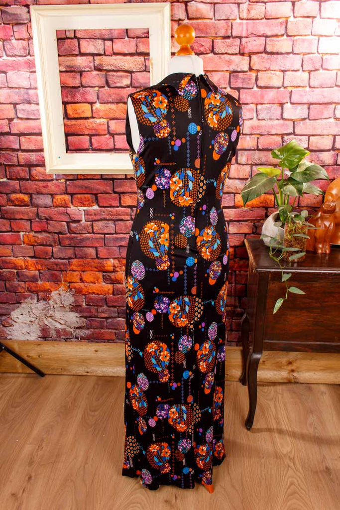70s Abendkleid schwarz bunt