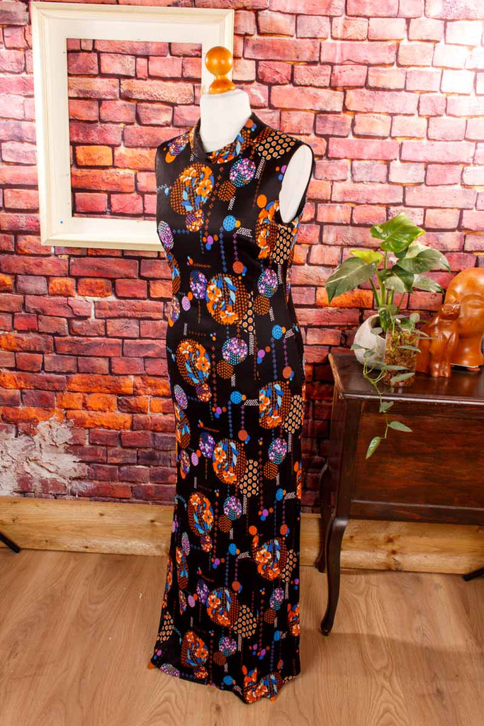 70s Abendkleid schwarz bunt