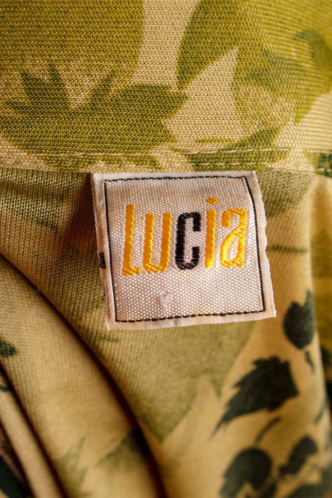 70s Stretchbluse grün Blättermuster