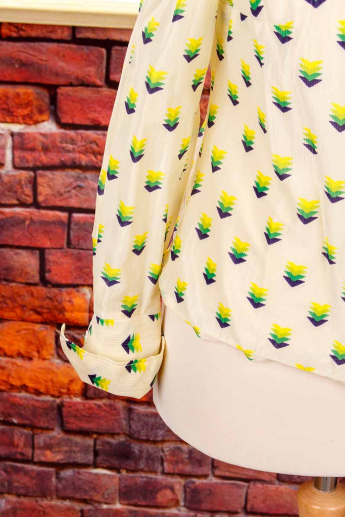 DDR Bluse beige grün Muster