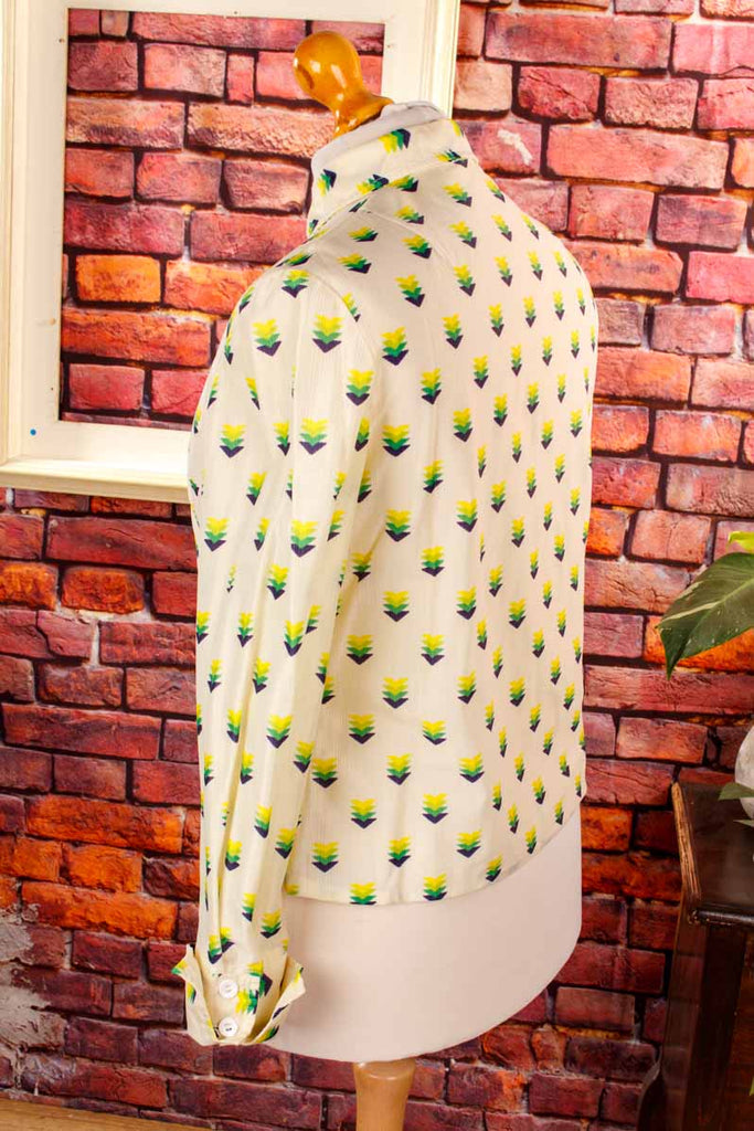 DDR Bluse beige grün Muster