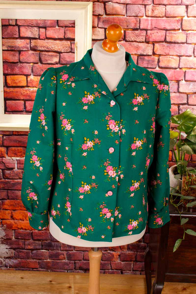 70s Bluse grün Megakragen