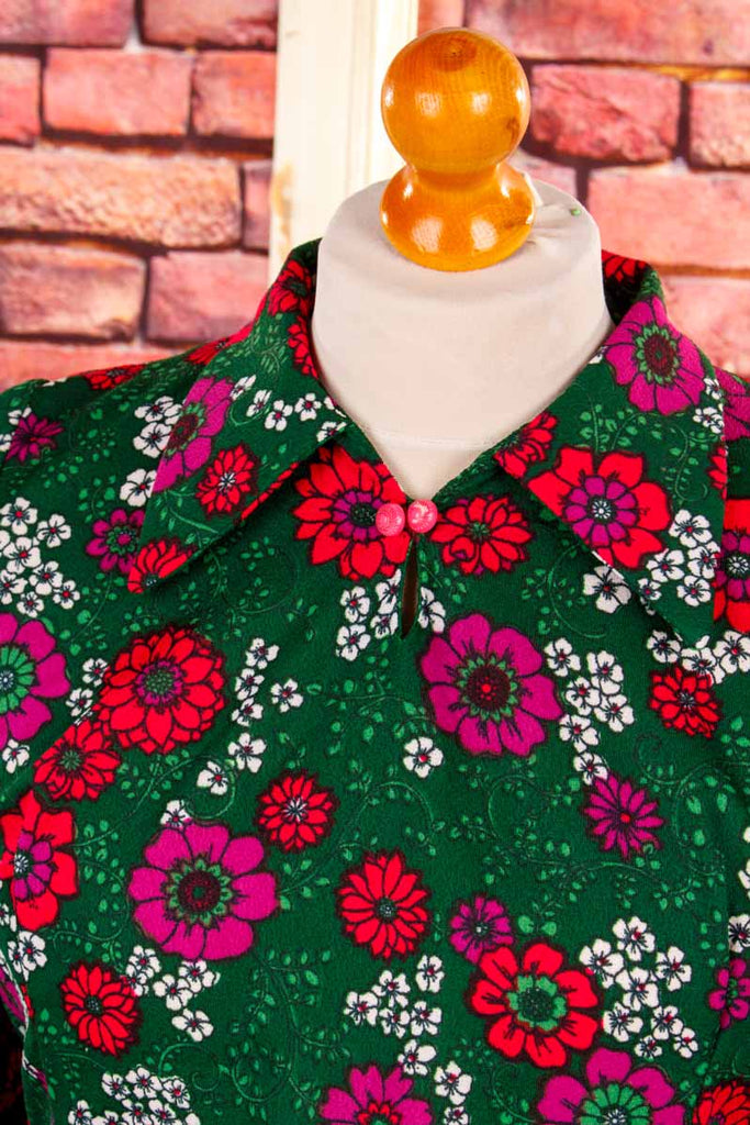 70s Bluse Top grün pink